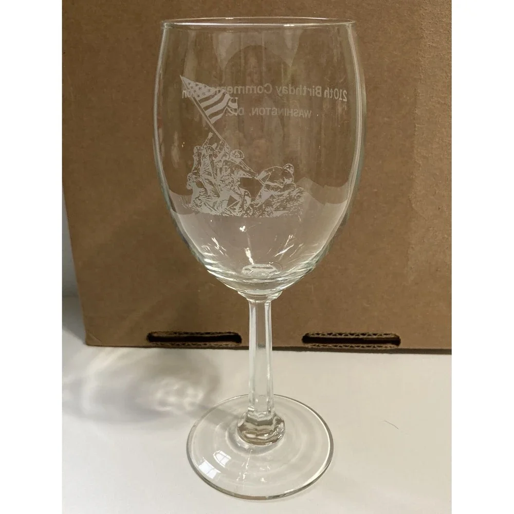 IWO JIMA 210th Birthday Commemoration Wine Glass Washington DC 7.5 x 3.5 inches